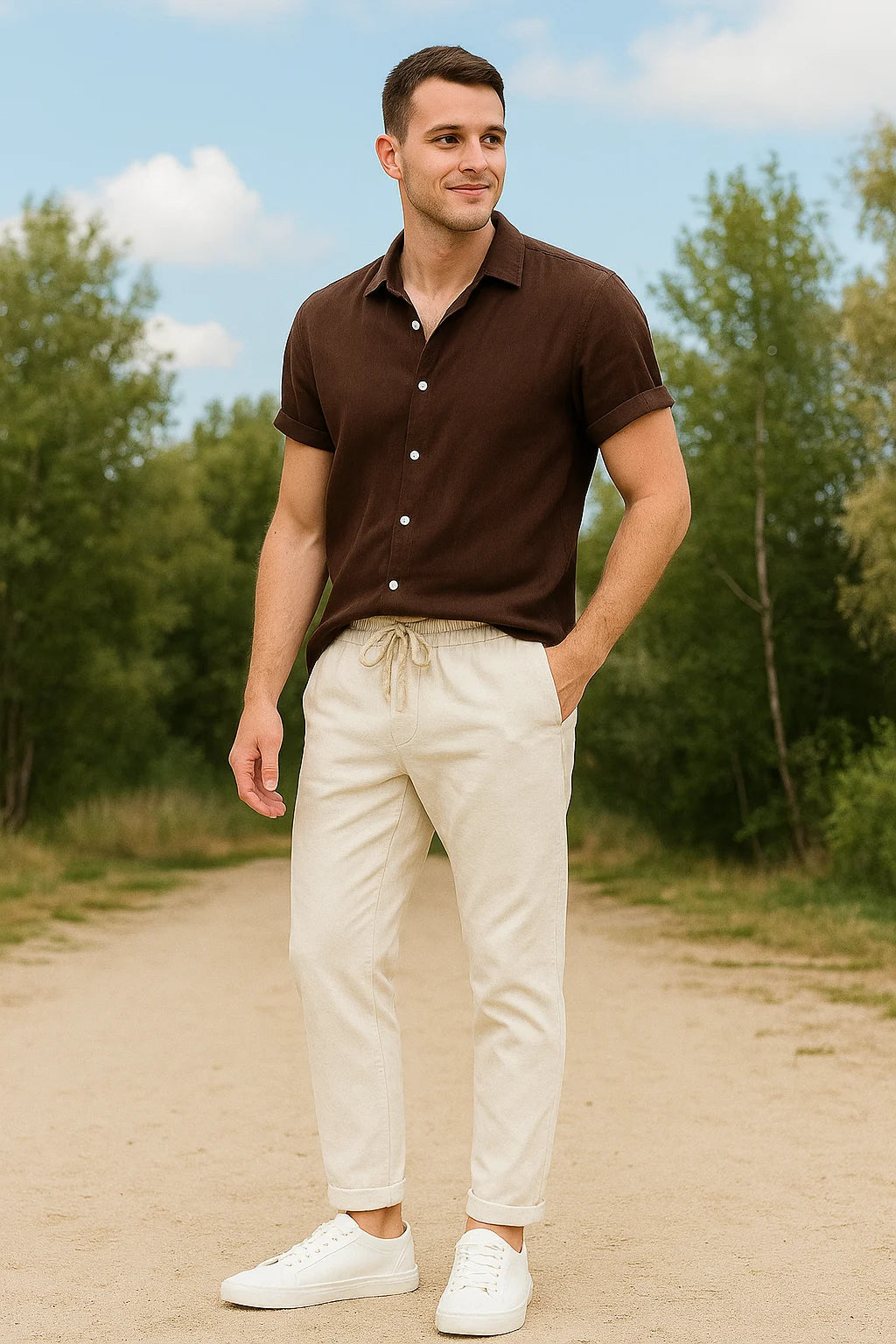 Elliot - Short Sleeve Resort Shirt with Relaxed Fit + Tapered Drawstring Trousers
