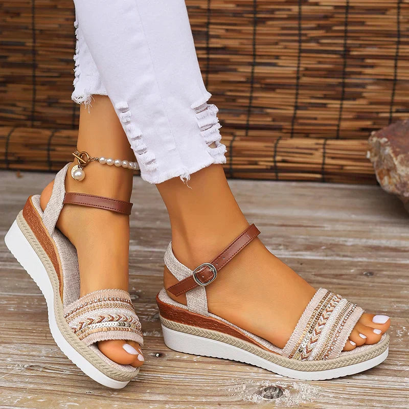 Isara – Wedge Sandals with Braided Straps and Arch Support