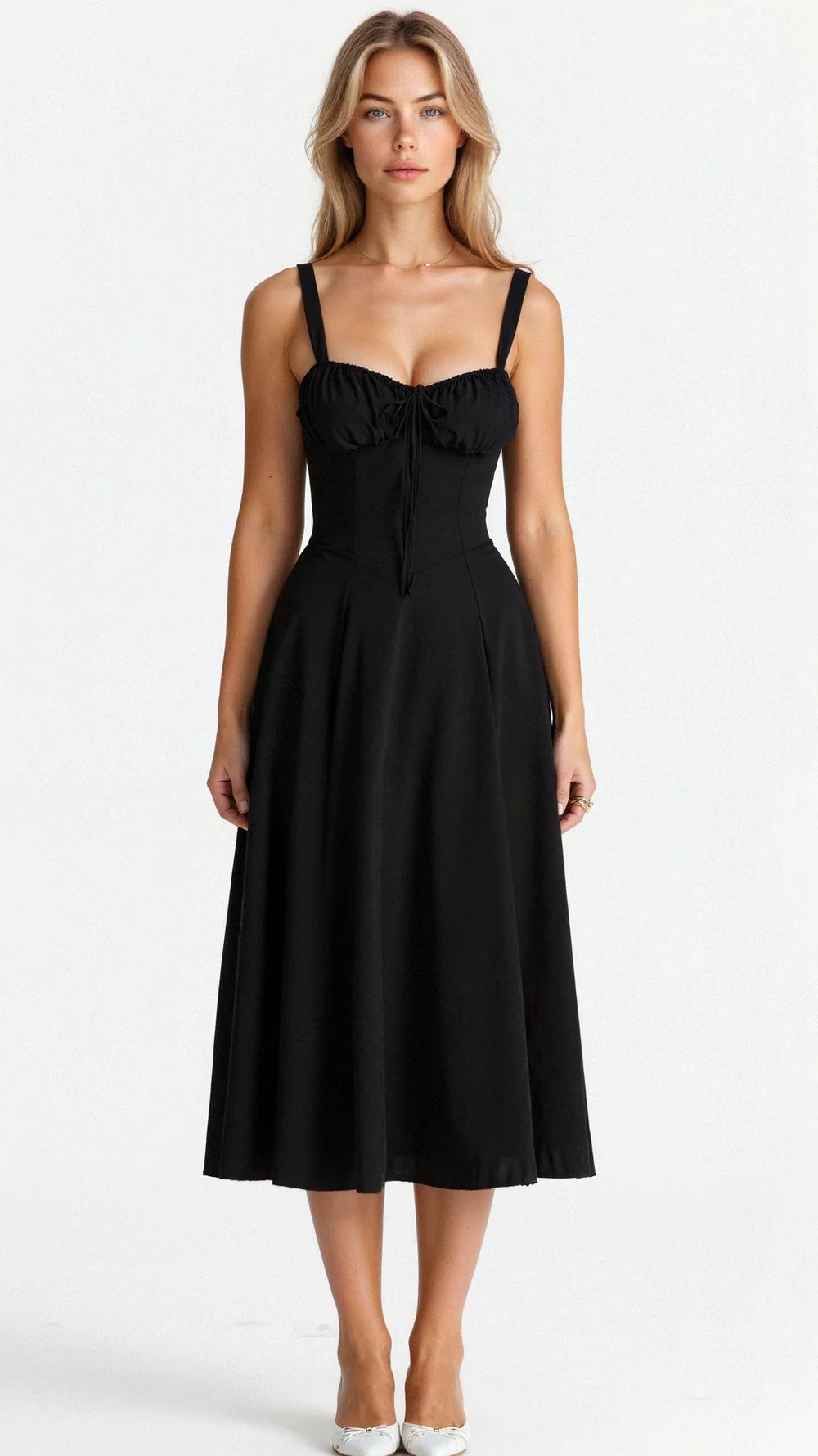 Liana – Bustier Midi Dress with A-Line Silhouette and Thick Straps