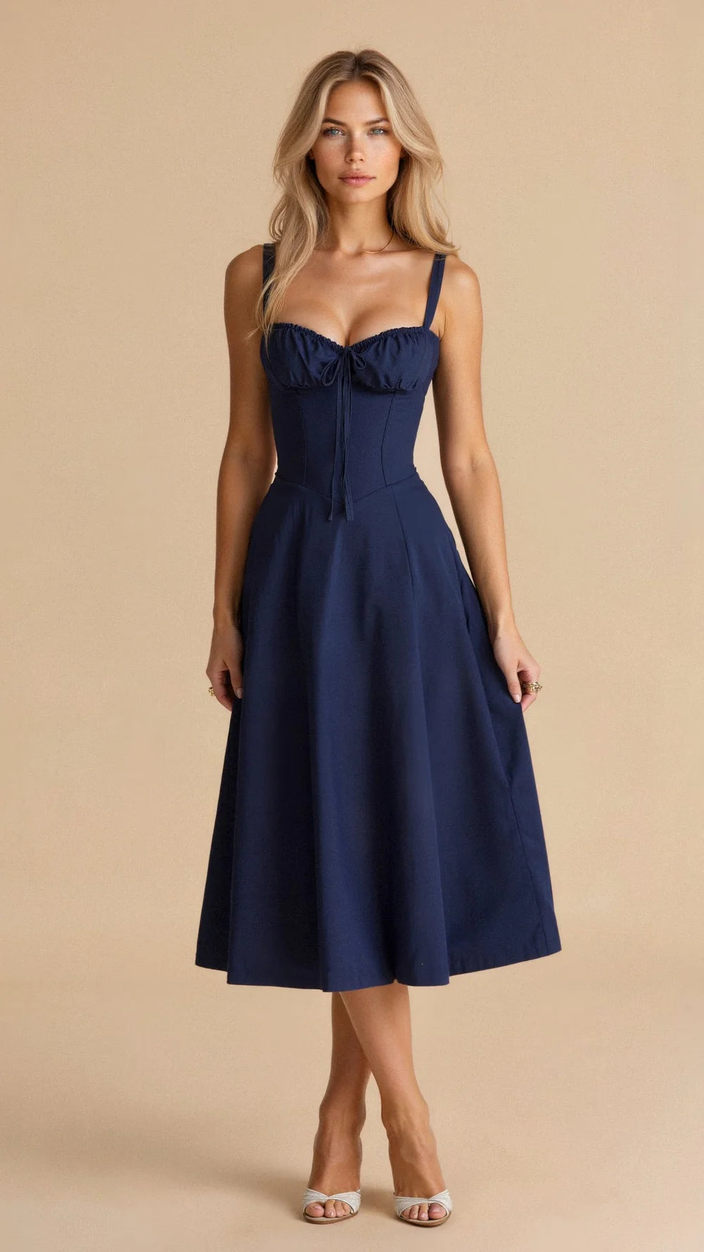 Liana – Bustier Midi Dress with A-Line Silhouette and Thick Straps