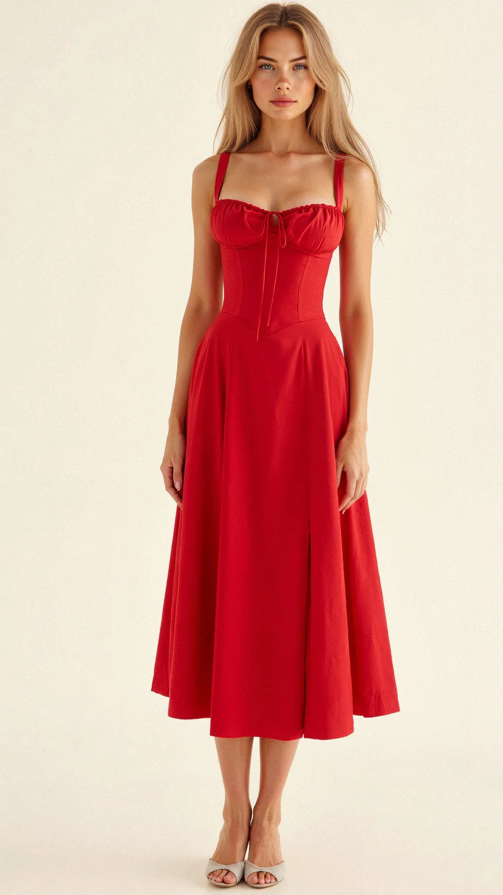 Liana – Bustier Midi Dress with A-Line Silhouette and Thick Straps