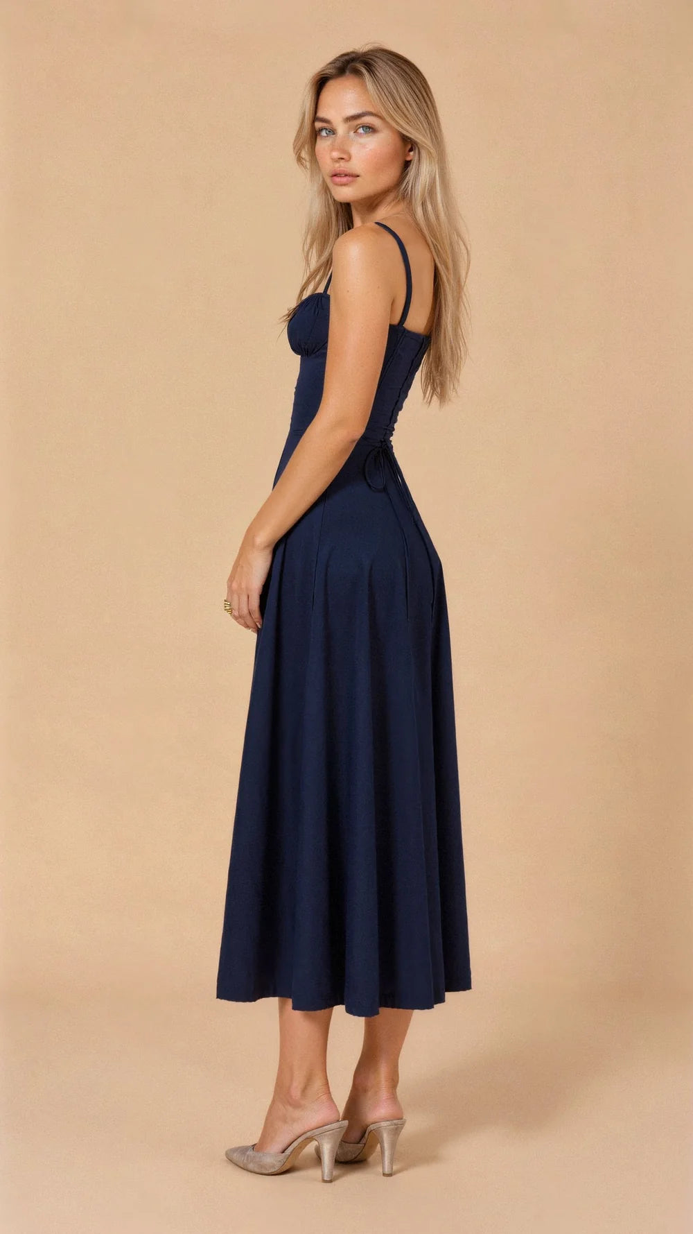 Liana – Bustier Midi Dress with A-Line Silhouette and Thick Straps