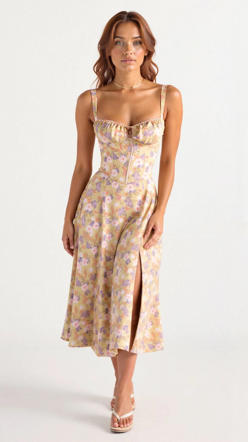 Liana – Bustier Midi Dress with A-Line Silhouette and Thick Straps